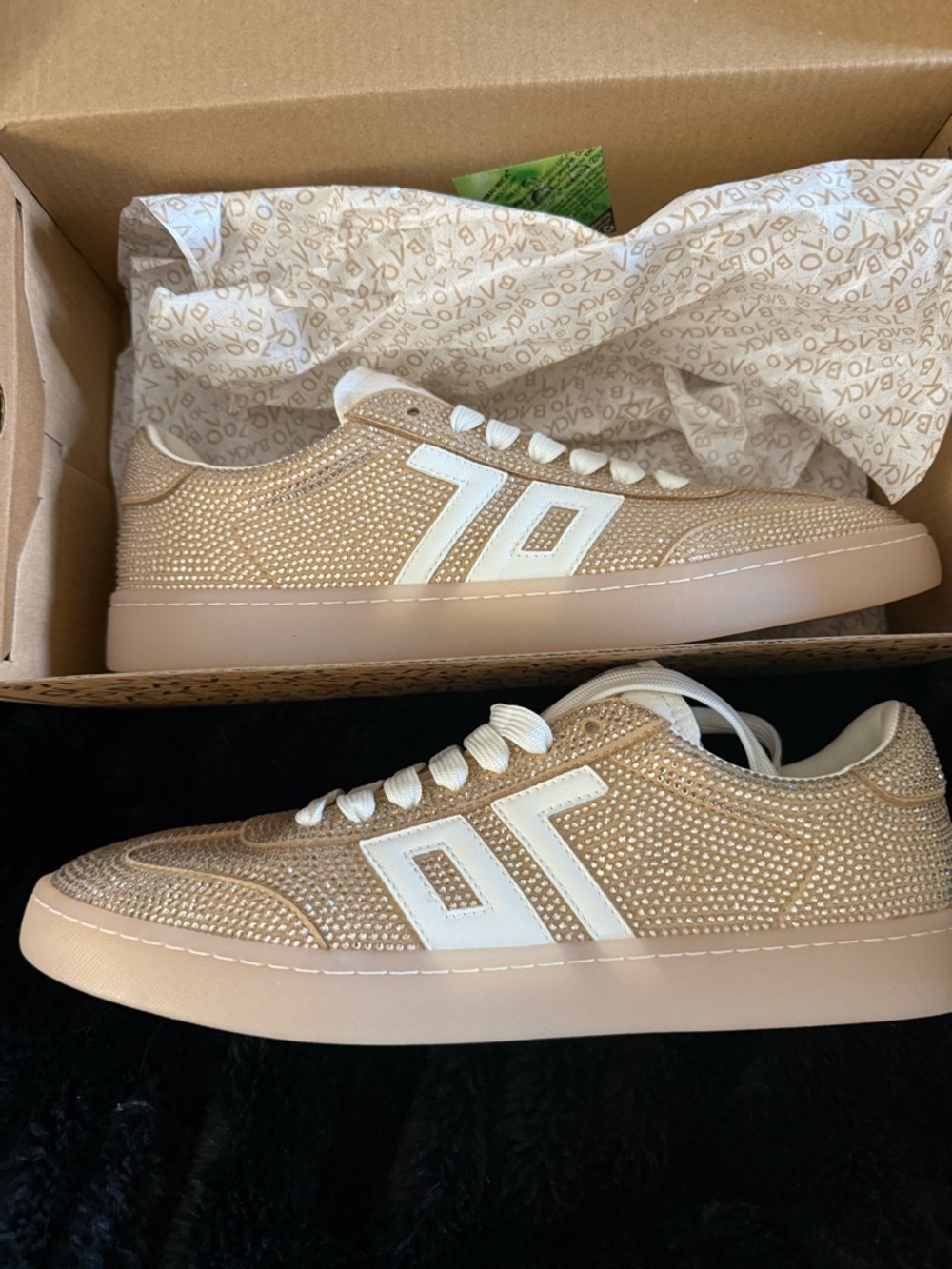 Back 70 Smart Gold Embellished Low-Top Sneakers with White Logo NEW 40